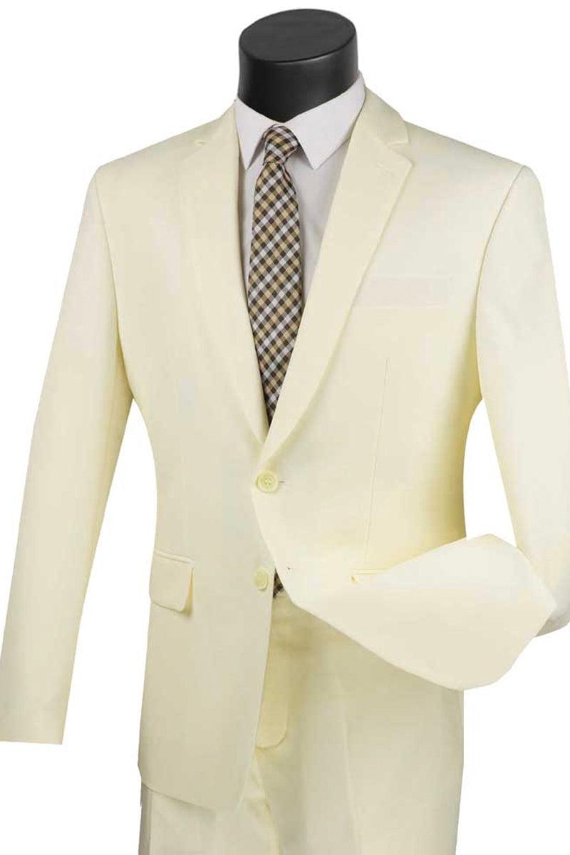 Mens 2 Button Slim Fit Rayon Fabric Suit in Ivory
