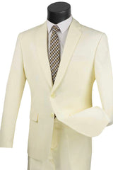 Mens 2 Button Slim Fit Poplin Suit in Ivory