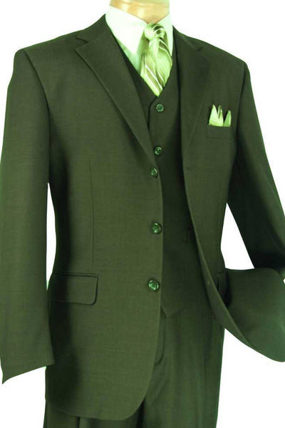 Mens 2 Button Vested Basic Wool Feel Suit in Olive 9 SO13TR-3_OLIVE_40S  - from alligatorwarehouse.com