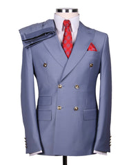 Designer Mens Double Breasted Gold Button Suit in Tiffany Blue