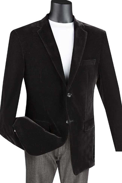 Mens Modern Fit 2 Button Velvet Blazer in Black 9 SO1B-27_BLACK_XS  - from alligatorwarehouse.com