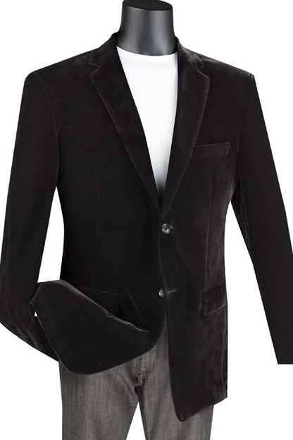Mens Modern Fit 2 Button Velvet Blazer in Black