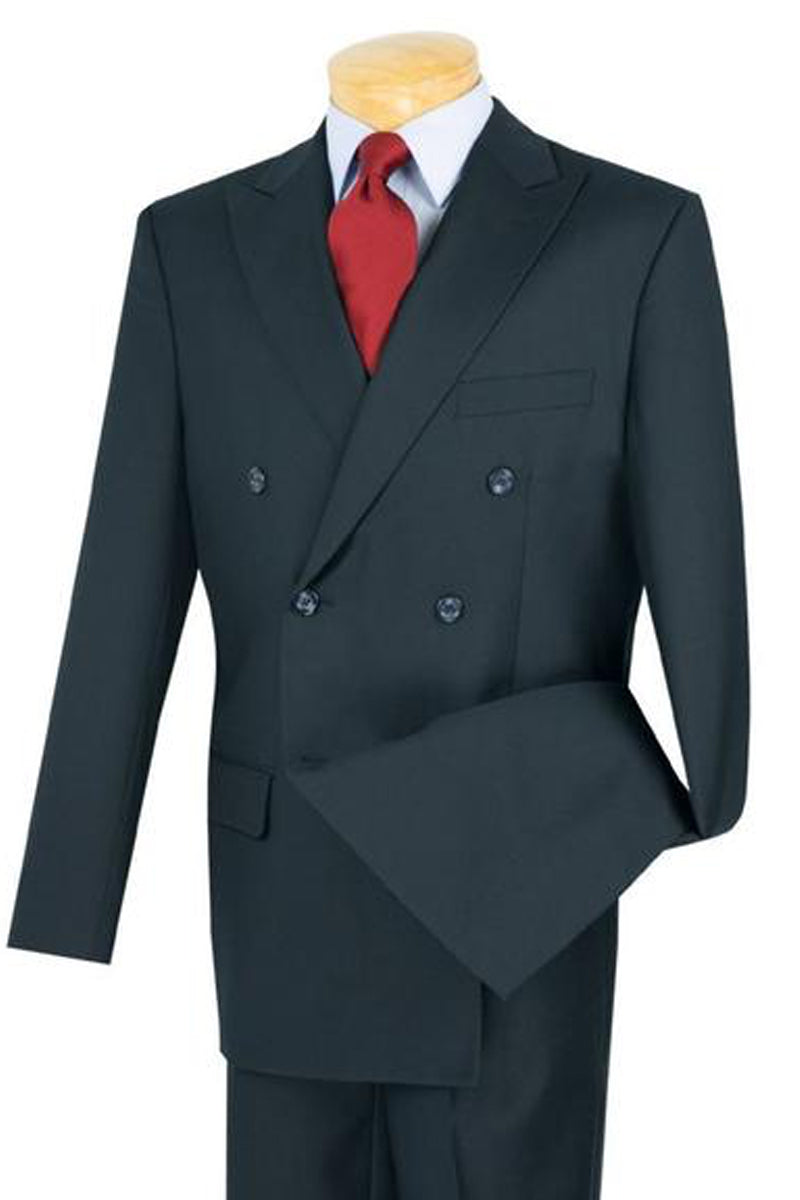 Mens Classic Poplin Double Breasted Suit in Navy