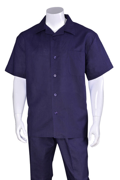 Mens Short Sleeve 100% Linen Casual Leisure Set Walking Suit in Navy 1 2806L-Navy-S  - from alligatorwarehouse.com