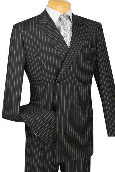 Mens Double Breasted Gangster Bold Pinstripe Suit in Black 9 SO1DSS-4_BLACK_36S  - from alligatorwarehouse.com