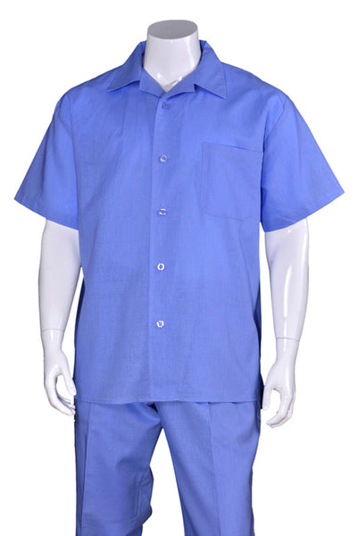 Mens Short Sleeve 100% Linen Casual Leisure Set Walking Suit in Blue 1 2806L-Blue-S  - from alligatorwarehouse.com