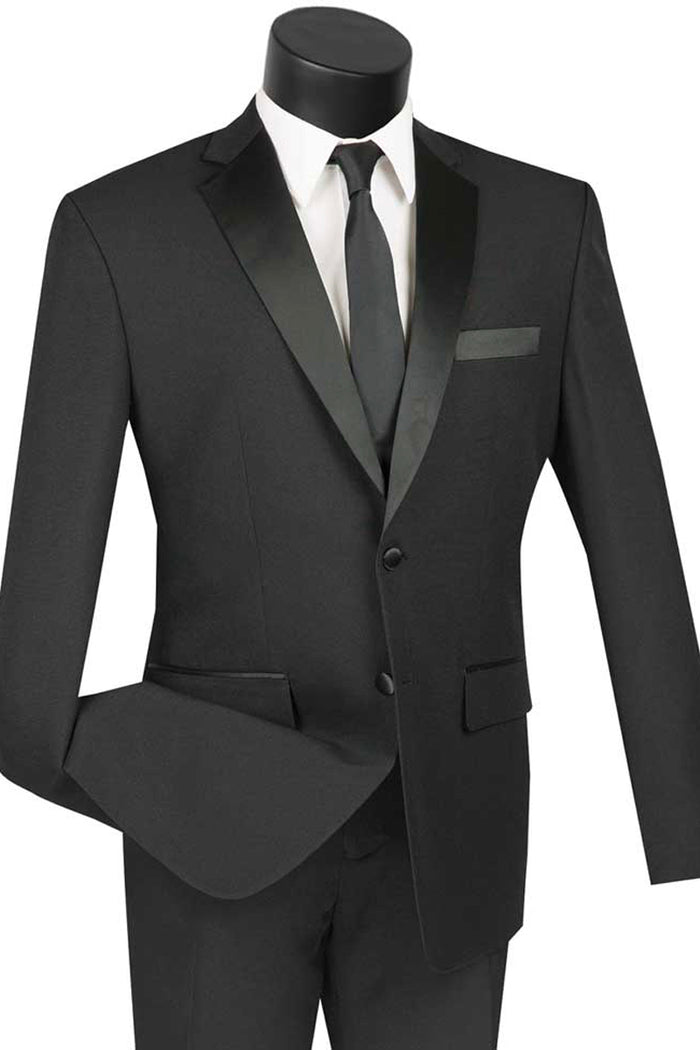 Mens Slim Fit Rayon Fabric Tuxedo in Black