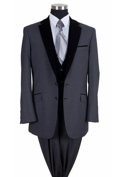 Mens Vested 2 Button Suit with Black Velvet Collar and Vest in Black 1 57024-Black-38R  - from alligatorwarehouse.com