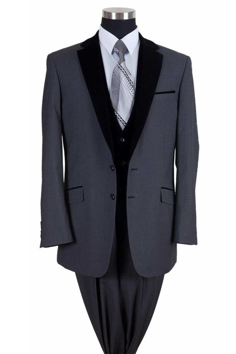 Mens Vested 2 Button Suit with Black Velvet Collar and Vest in Black ...