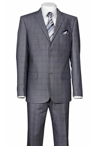 Mens 2 Button Modern Fit Plaid Suit in Grey 1 570203-Grey-38R  - from alligatorwarehouse.com