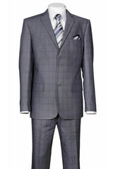 Mens 2 Button Modern Fit Plaid Suit in Grey