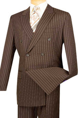 Mens Double Breasted Gangster Bold Pinstripe Suit in Brown