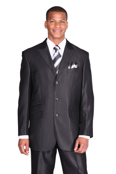 Mens 3 Button Classic Fit Tonal Sharkskin Peak Lapel Suit in Black 1 58026-Black-38R  - from alligatorwarehouse.com
