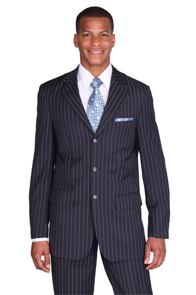 Mens Classic Fit 3 Button 2PC Pinstripe Suit inNavy