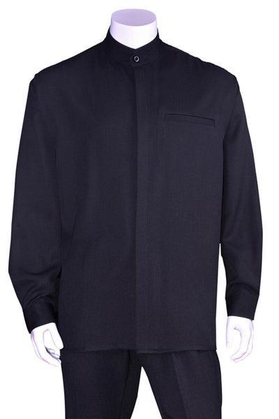 Mens Long Sleeve Mandarin Collar Casual Leisure Set in Navy 1 M2826-Navy-S  - from alligatorwarehouse.com