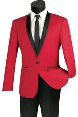 Mens Slim Fit One Button Shawl Tuxedo in Red
