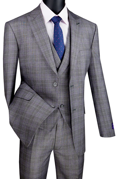 Mens 2 Button Vested Peak Lapel Plaid Suit in Grey 1 MV2W-1_GRAY_36S  - from alligatorwarehouse.com
