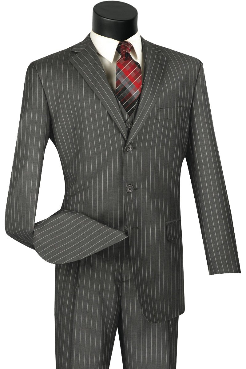 Mens 3 Button Vested Gangster Pinstripe 1920's Suit in Charcoal ...