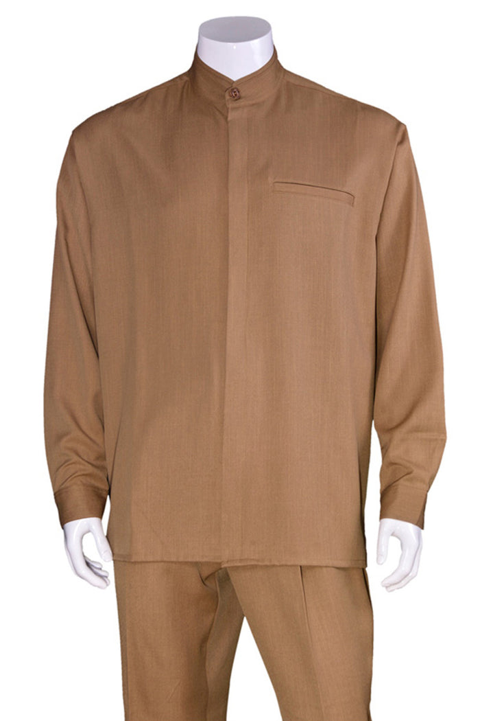 Mens Long Sleeve Mandarin Collar Casual Leisure Set in Coconut