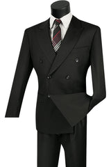 Mens Classic Wool Feel Double Breasted Suit in Black