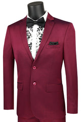 Mens Ultra Slim Fit Shiny Satin Sharkskin Suit in Plum