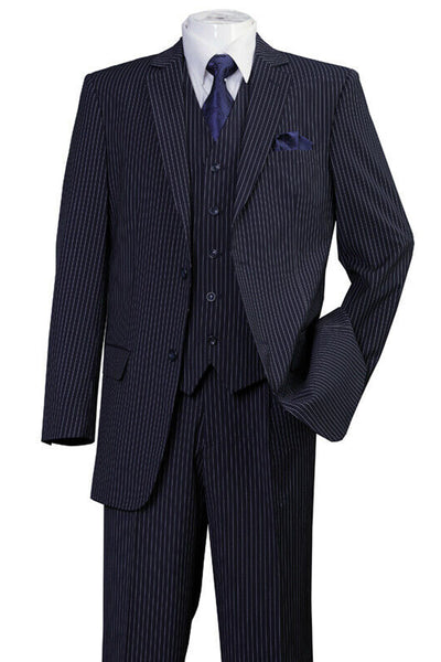 Mens 2 Button Vested Bold Gangster Pinstripe Suit in Navy 1 5702V8 -Navy-38R  - from alligatorwarehouse.com