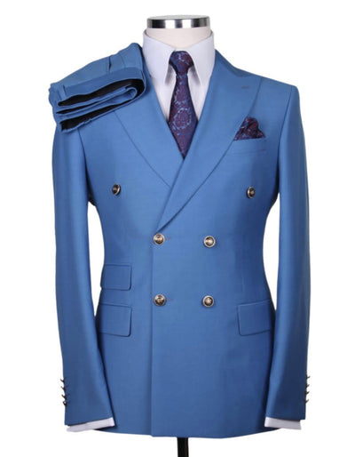 Designer Mens Double Breasted Gold Button Suit in Sky Blue 1   - from alligatorwarehouse.com