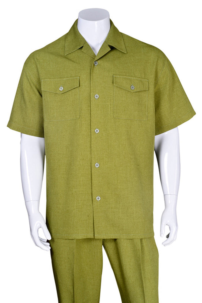 Mens Short Sleeve Patch Pocket Walking Suit in Olive