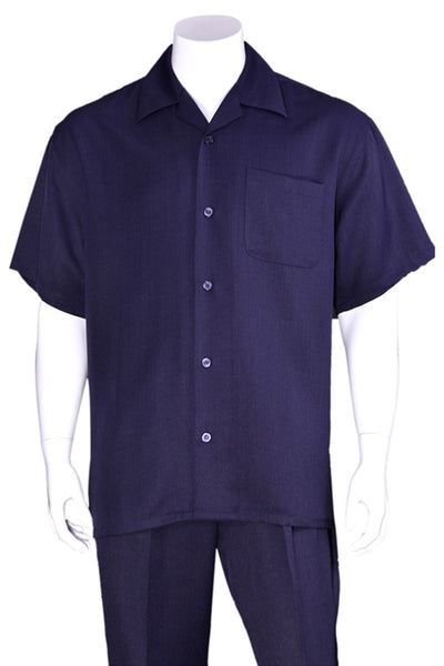 Mens Short Sleeve Casual Summer Walking Suit in Solid Navy 1 M2954-Navy-S  - from alligatorwarehouse.com