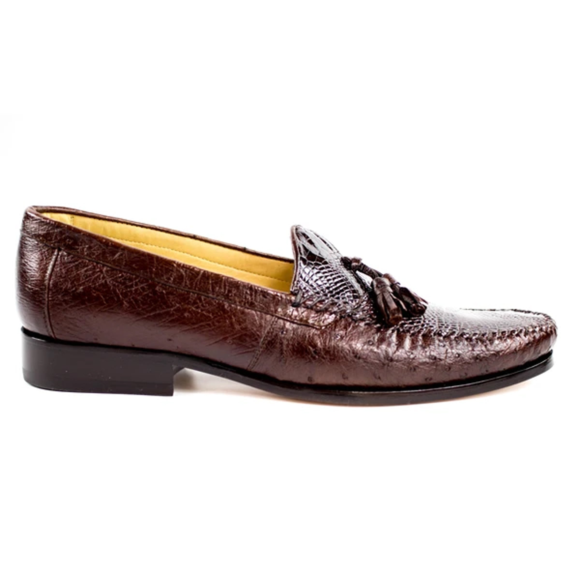 Mens Belvedere Bari Caiman & Ostrich Tassel Loafer in Black