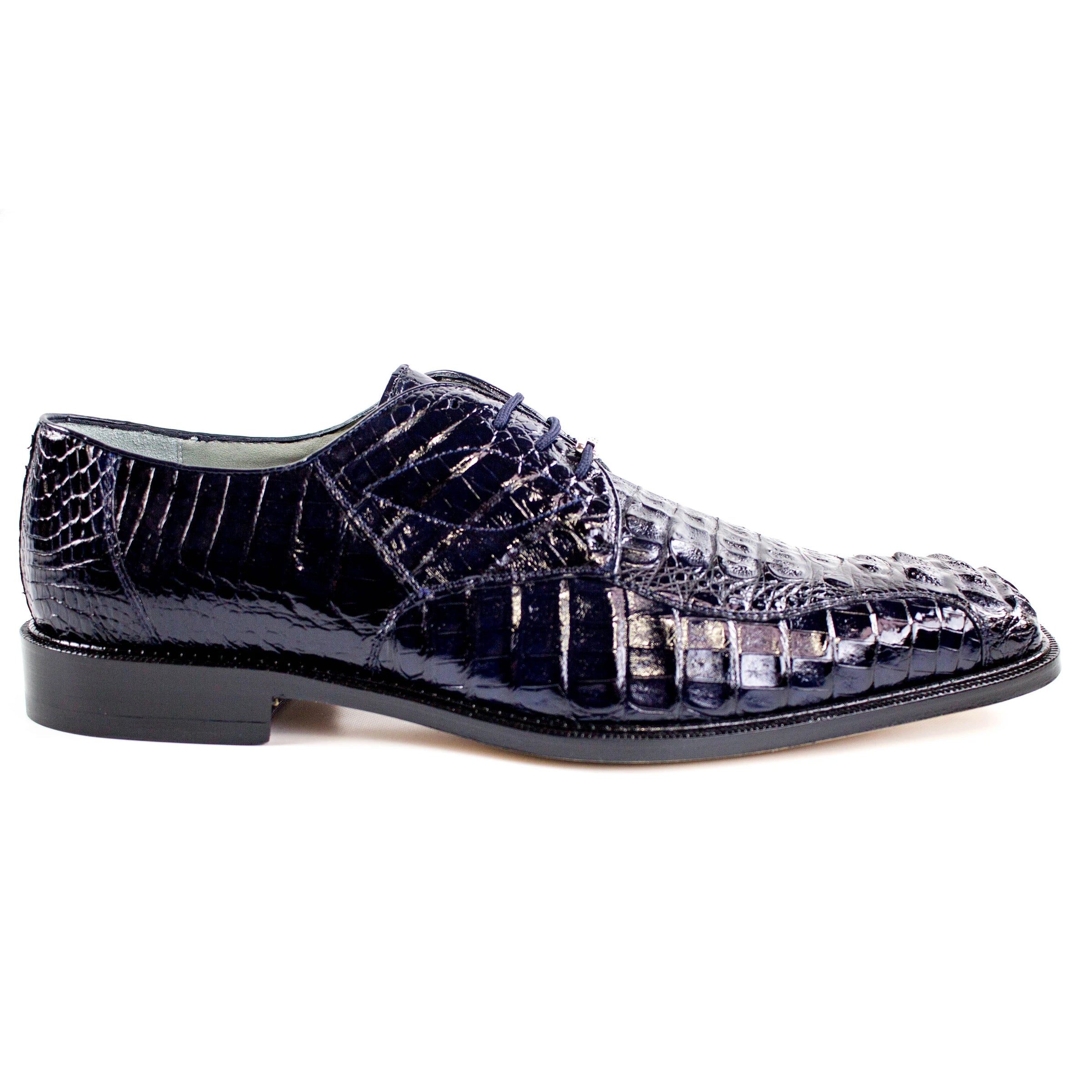 Mens Belvedere Chapo Caiman Crocodile Hornback Dress Shoe in Black