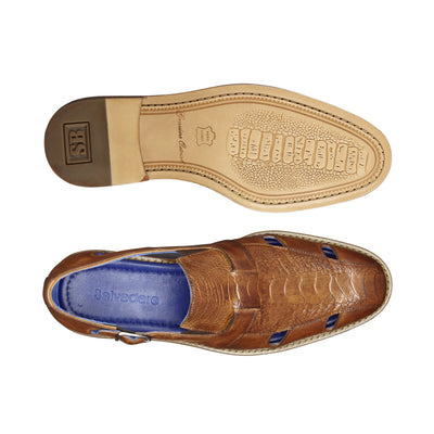 Mens Belvedere Connors Italian Calf & Ostrich Sandal in Tan 2   - from alligatorwarehouse.com