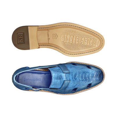 Mens Belvedere Connors Italian Calf & Ostrich Sandal in Tan 4   - from alligatorwarehouse.com