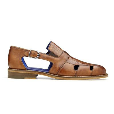 Mens Belvedere Connors Italian Calf & Ostrich Sandal in Tan 1   - from alligatorwarehouse.com
