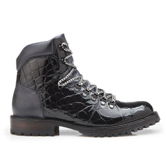 Mens Belvedere Damian Alligator Hiking Boot in Black