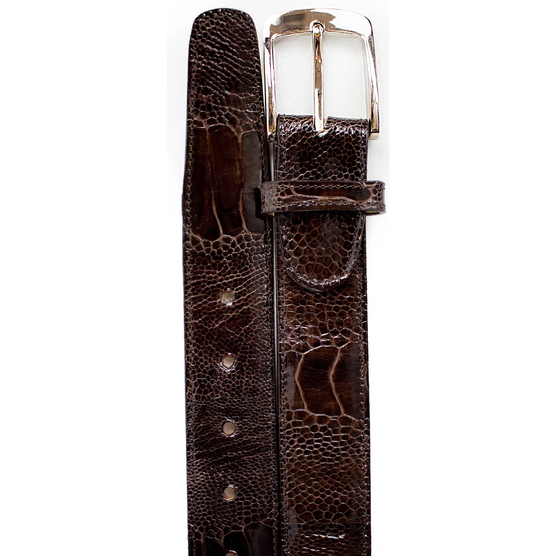 Mens Belvedere Ostrich Leg Dress Belt in Amber