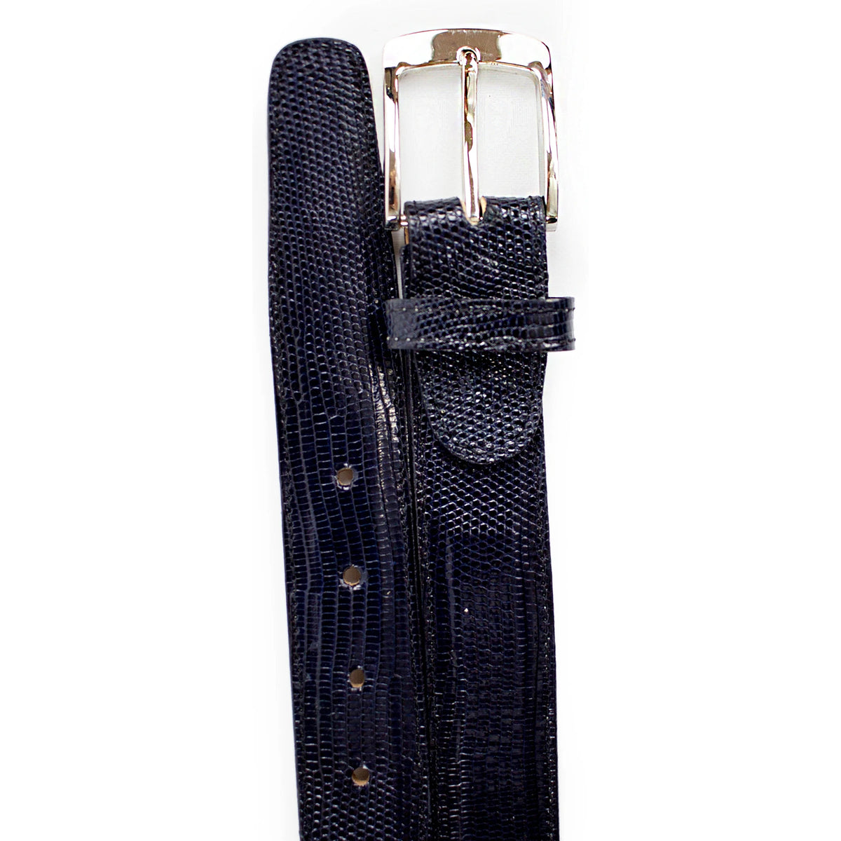 Mens Belvedere Lizard Skin Dress Belt in Navy