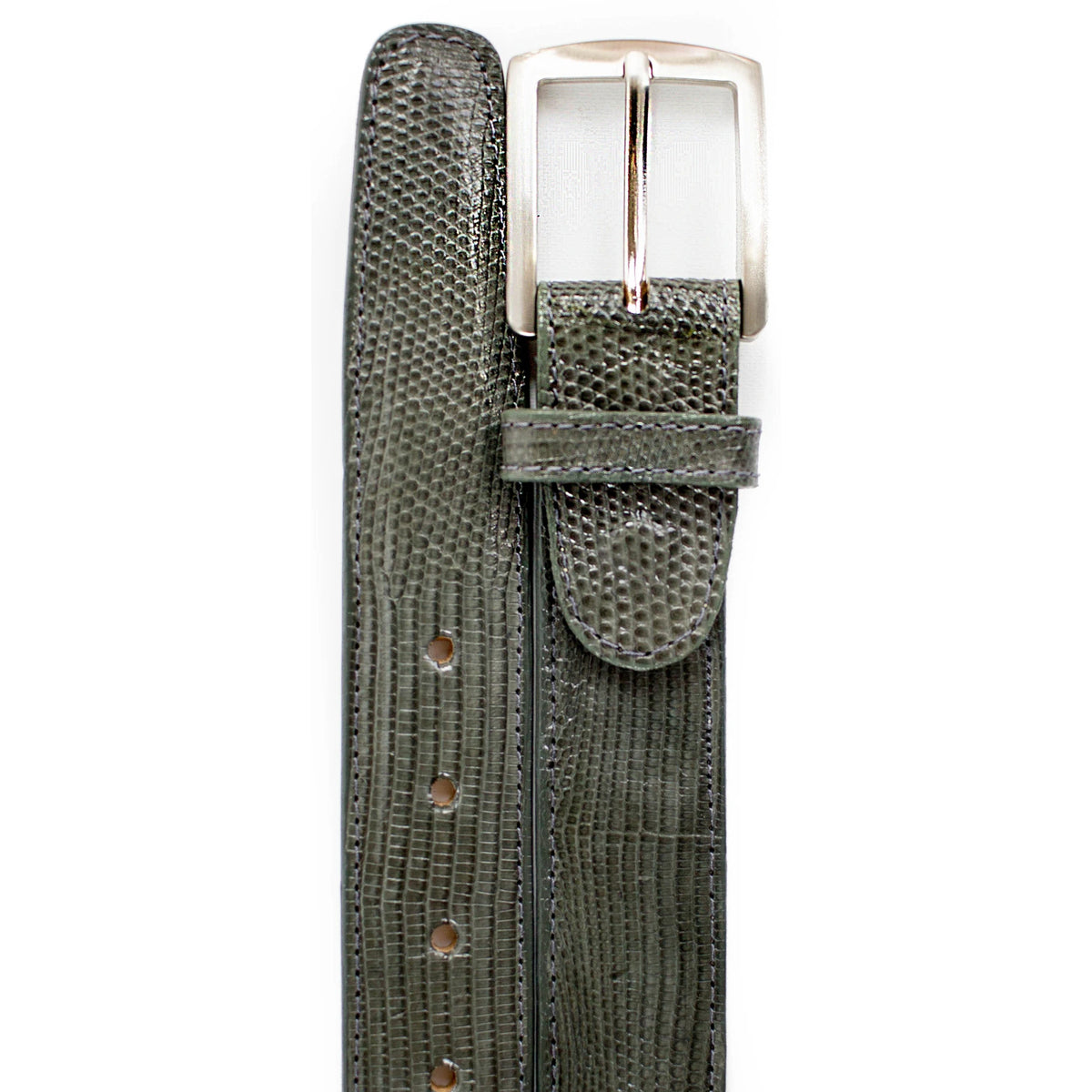 Mens Belvedere Lizard Skin Dress Belt in Grey