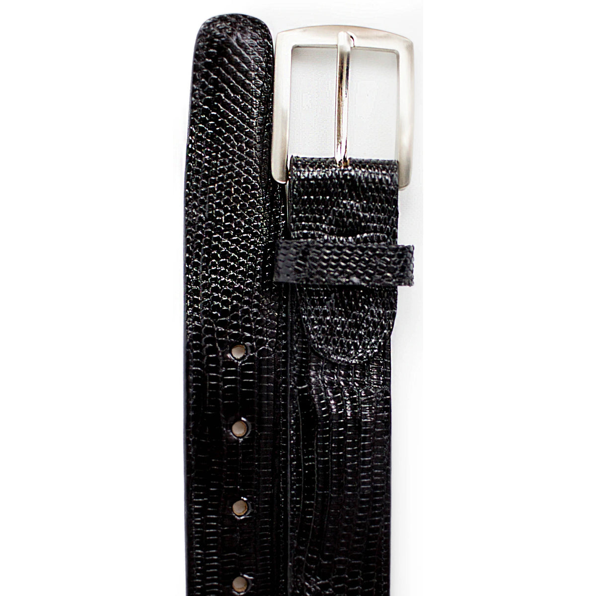 Mens Belvedere Lizard Skin Dress Belt in Black