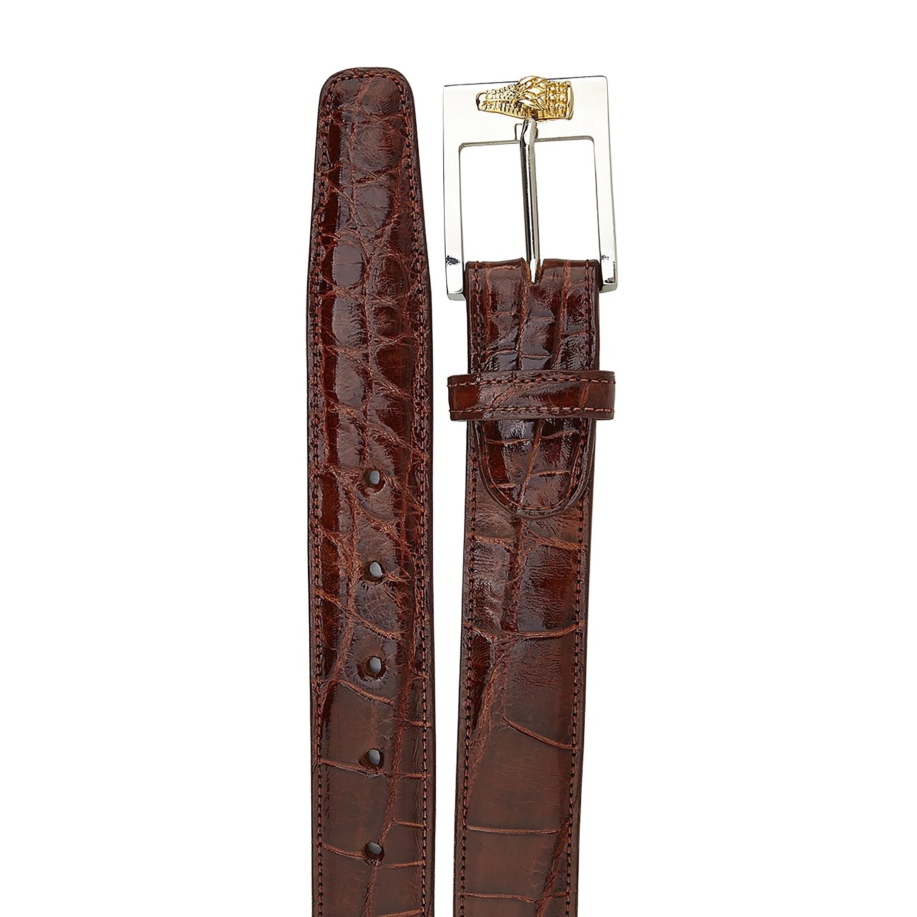 Mens Belvedere Alligator Dress Belt in Cognac