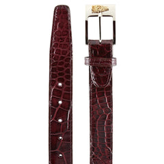 Mens Belvedere Alligator Dress Belt in Burgundy