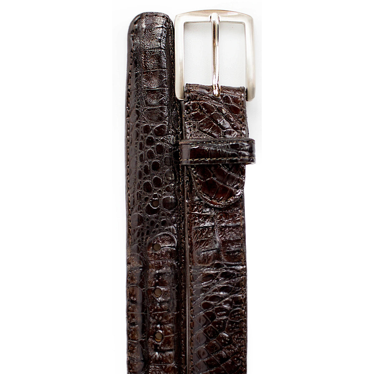 Mens Belvedere Caiman Crocodile Dress Belt in Brown