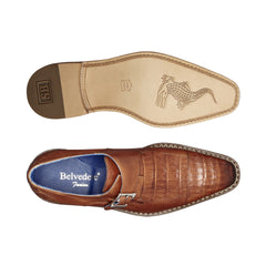 Mens Belvedere Falcon Caiman Crocodile Monk Strap in Tan