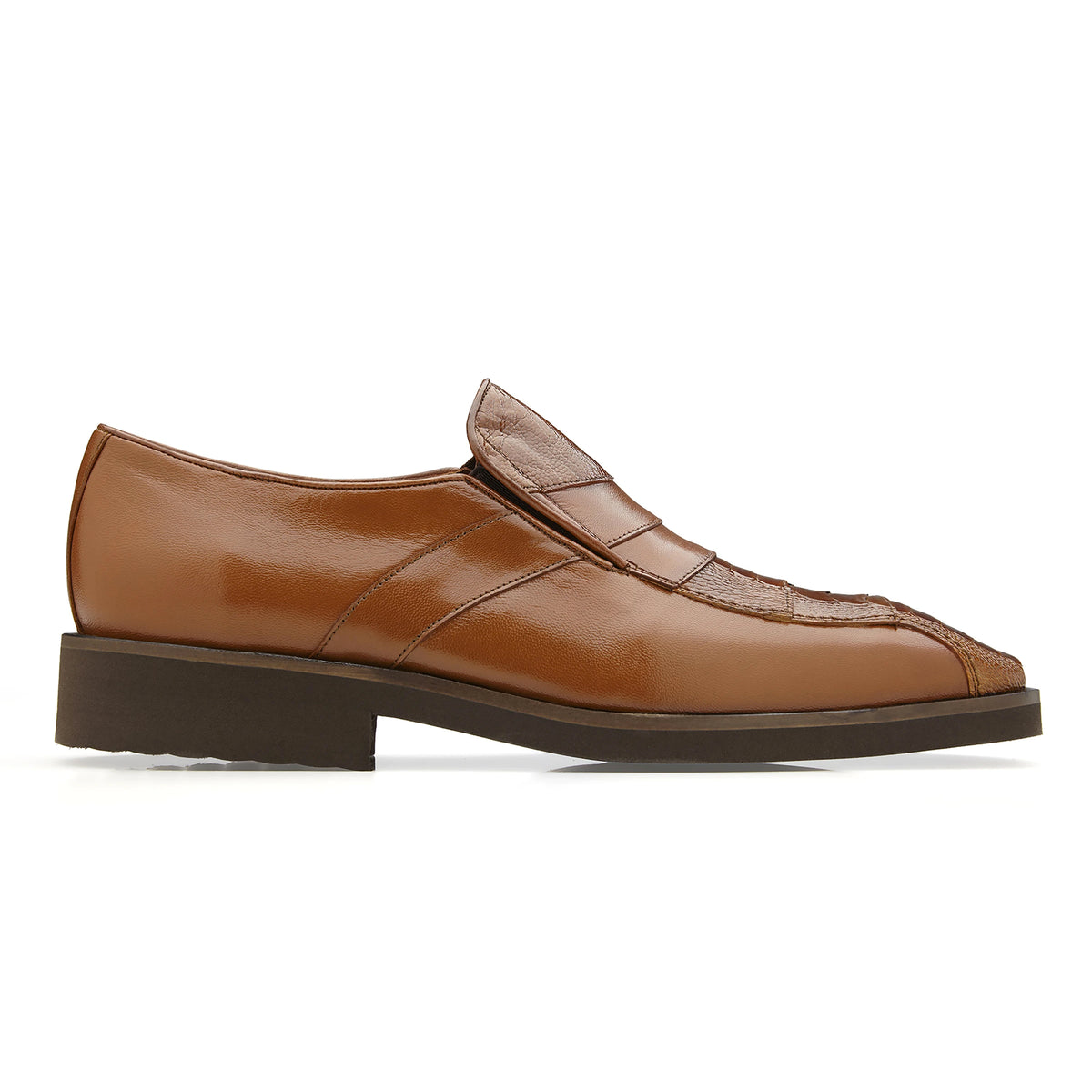 Mens Belvedere Gavino Calf & Ostrich Dress Loafer in Tan