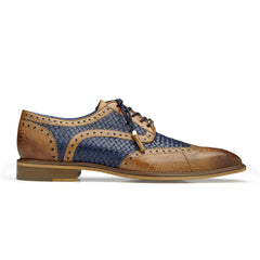 Mens Belvedere Gerry Ostrich & Woven Calf Wingtip Dress Shoe in Blue & White