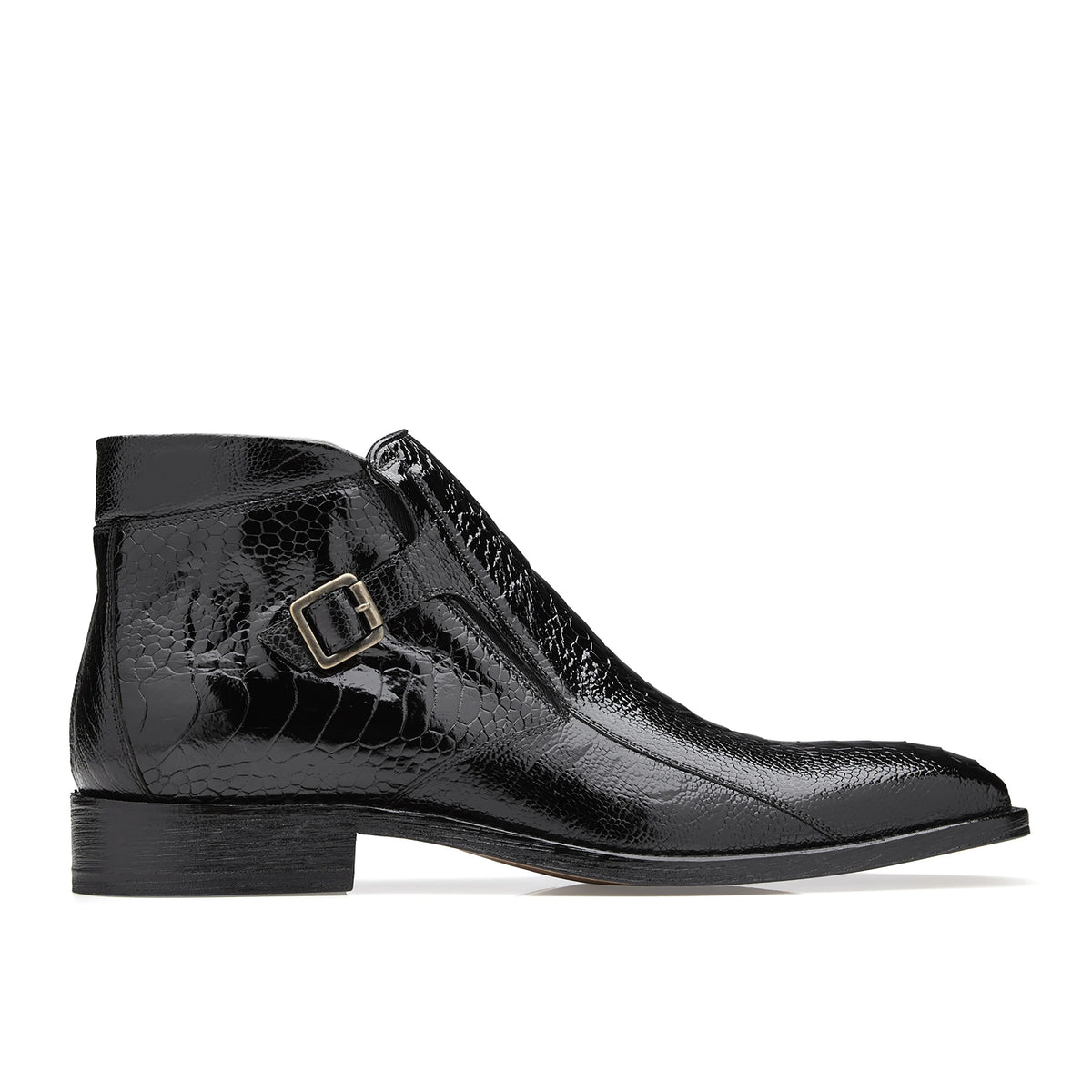 Mens Belvedere Gregg Ostrich Leg Monk Strap Dress Boot in Black