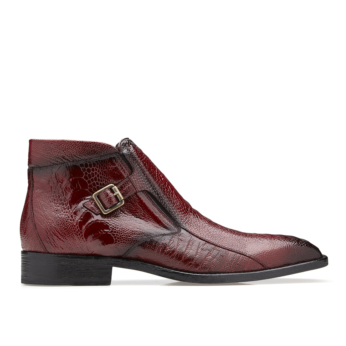 Mens Belvedere Gregg Ostrich Leg Monk Strap Dress Boot in Burgundy