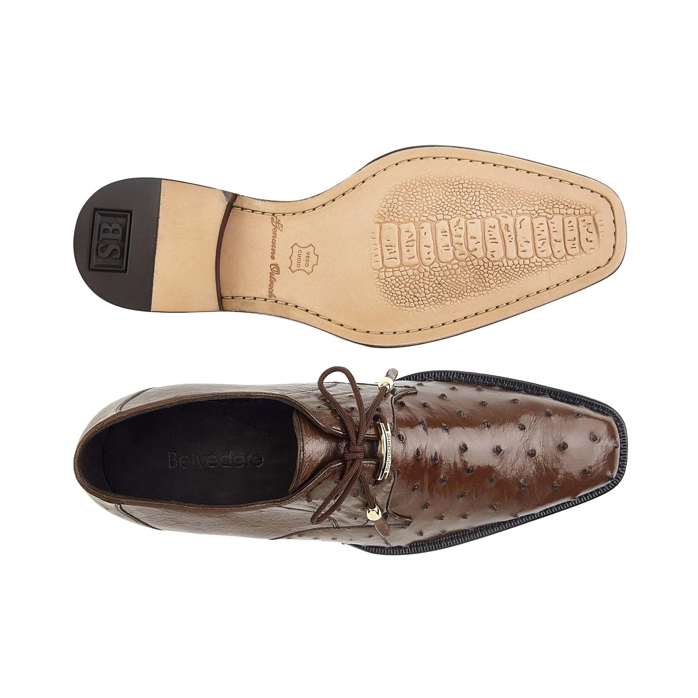 Mens Belvedere Isola Ostrich Quill Dress Shoe in Brown