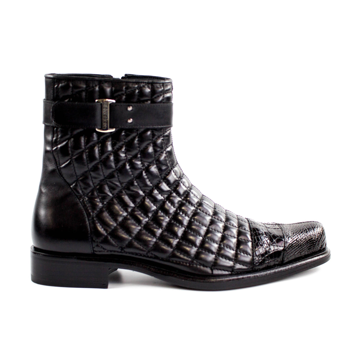 Mens Belvedere Libero Quilted Caiman Dress Boot in Black