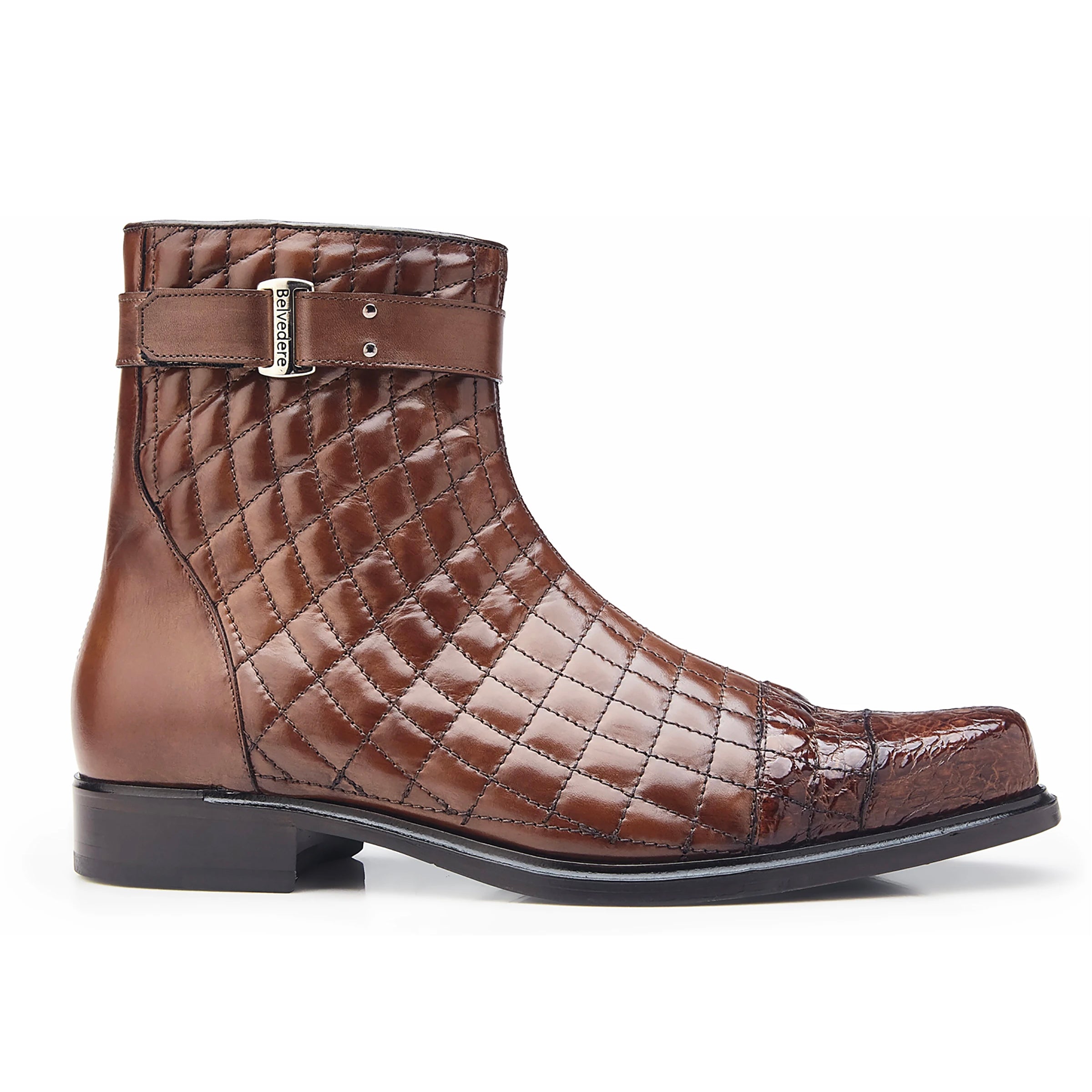 Mens Belvedere Libero Quilted Caiman Dress Boot in Black